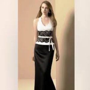 Alfred Angelo Size 14 Prom Bridesmaid Special Event Dress Black & White Halter